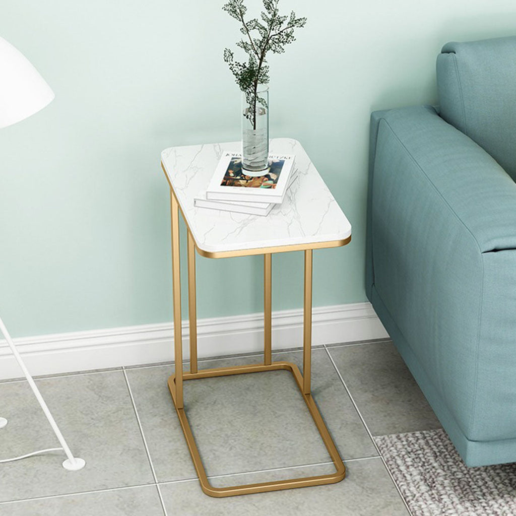 NNEAGS 2X 30x50cm White Ceramic Sofa Side Square Mini Table w/ Gold Metal Legs-4