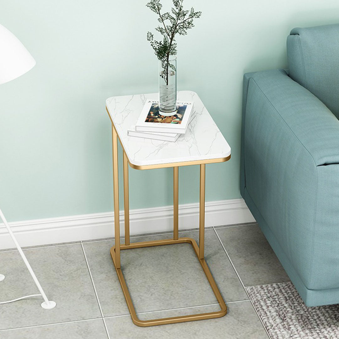 NNEAGS 2X 30x50cm White Ceramic Sofa Side Square Mini Table w/ Gold Metal Legs-4