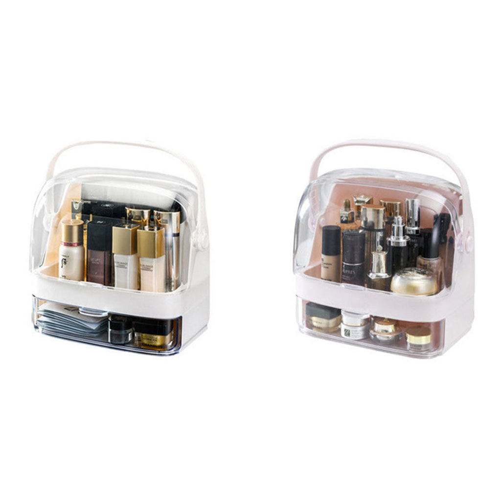 NNEAGS 2X 2 Tier White Countertop Makeup Cosmetic Storage Organiser Skincare Holder Jewelry Storage Box with Handle-3