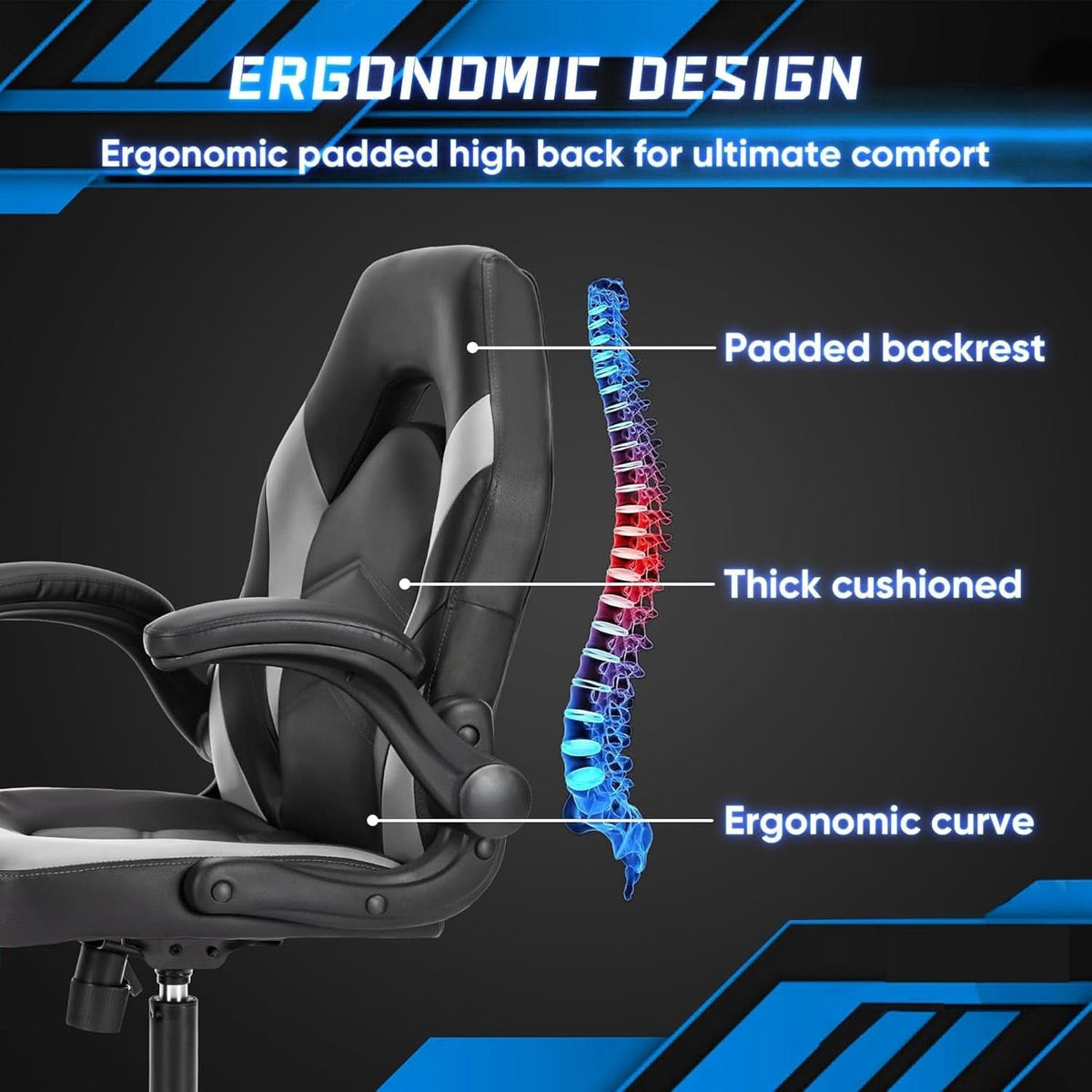 Big And Tall Leather Office Desk Gaming Chair With Adjustable Arms-4