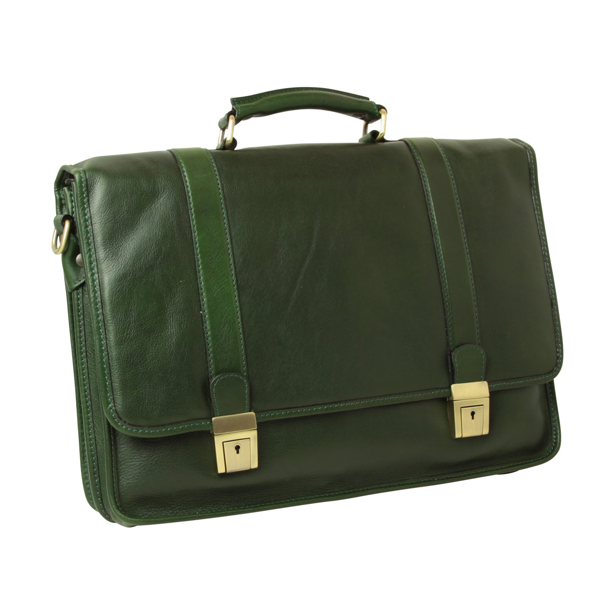 Calfskin Leather Briefcase-Green-0