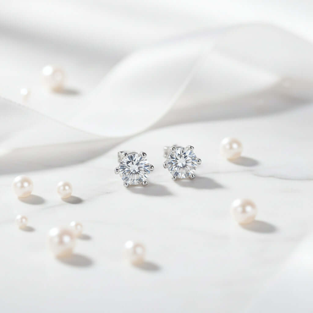 0.5 Carat Moissanite Stud Earrings – S925 Sterling Silver Six-Prong