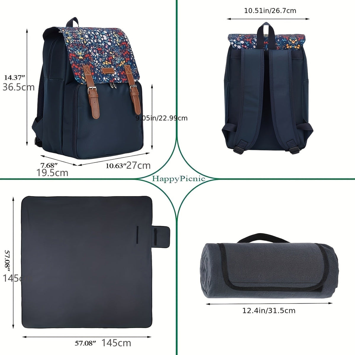 NNETM Insulated Picnic Backpack Set for 4 with Blanket-4