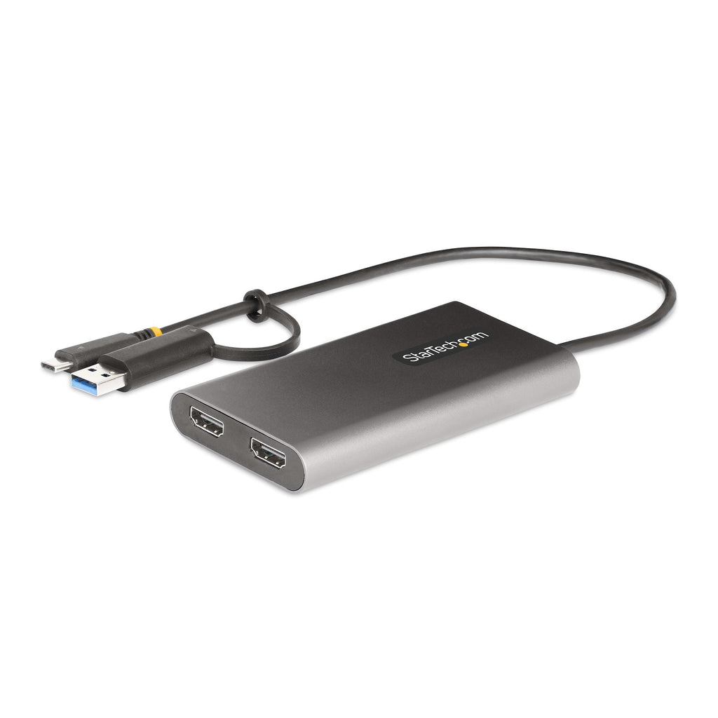 Star Tech USB-C to Dual-HDMI Adapter - USB-C or A to 2x HDMI - 4K 60Hz - 100W Power Delivery Pass-Through - 1ft (30cm) Built-in Cable - USB to HDMI Multi-Monitor Converter for Laptop - TAA
