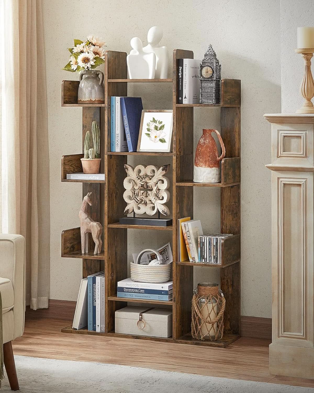 Tree Shaped Bookcase Rustic Brown Tall With 13 Shelves-3