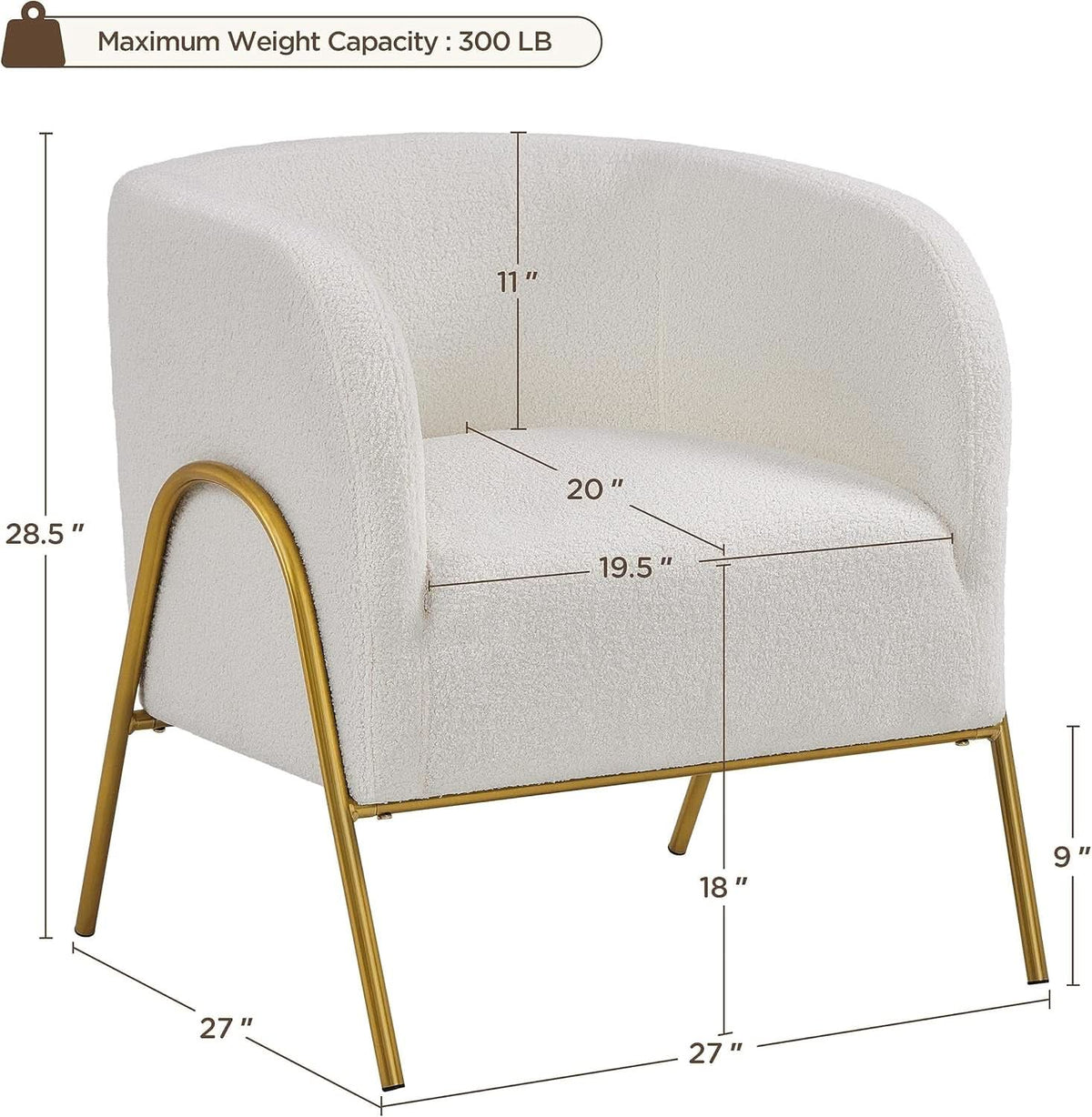 Ivory Boucle Accent Chairs Set Of 2 With Gold Legs-1