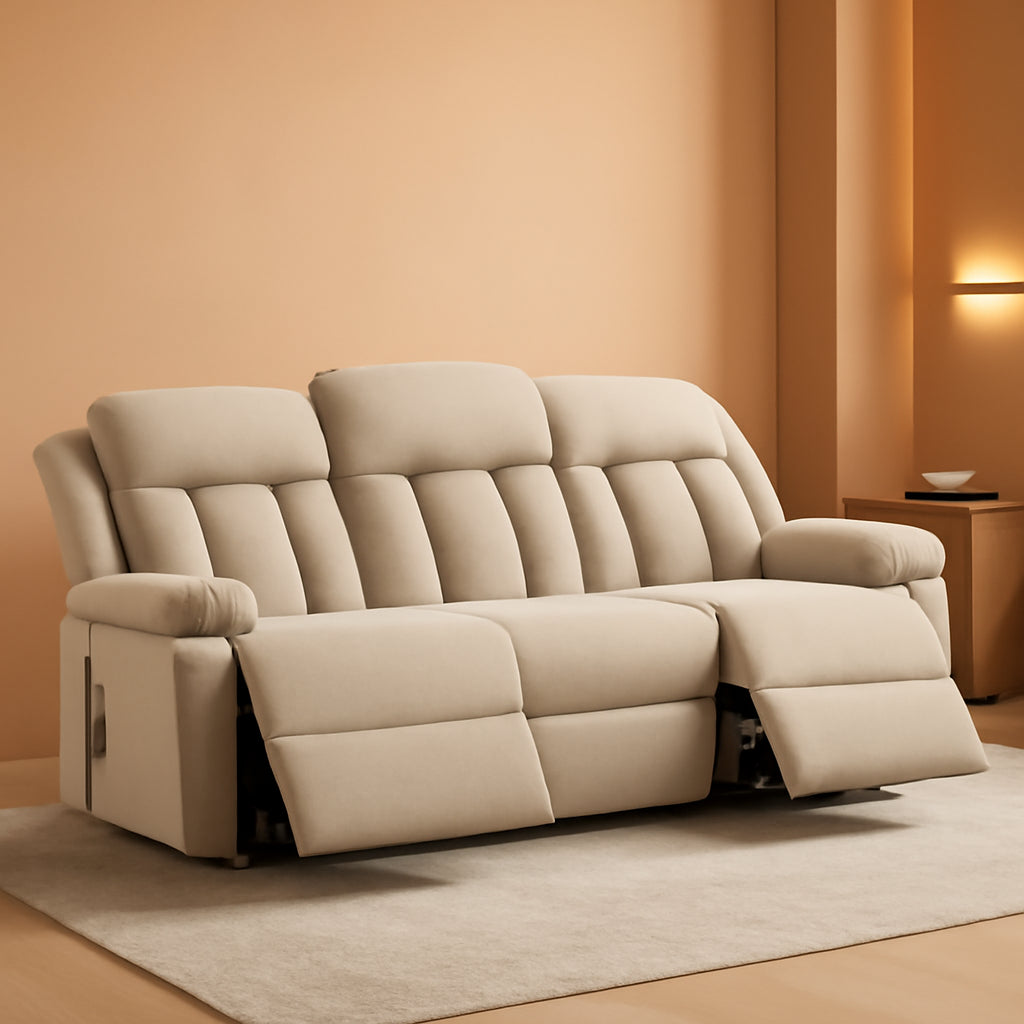 Contemporary Beige 77 Inches Power Reclining Sofa