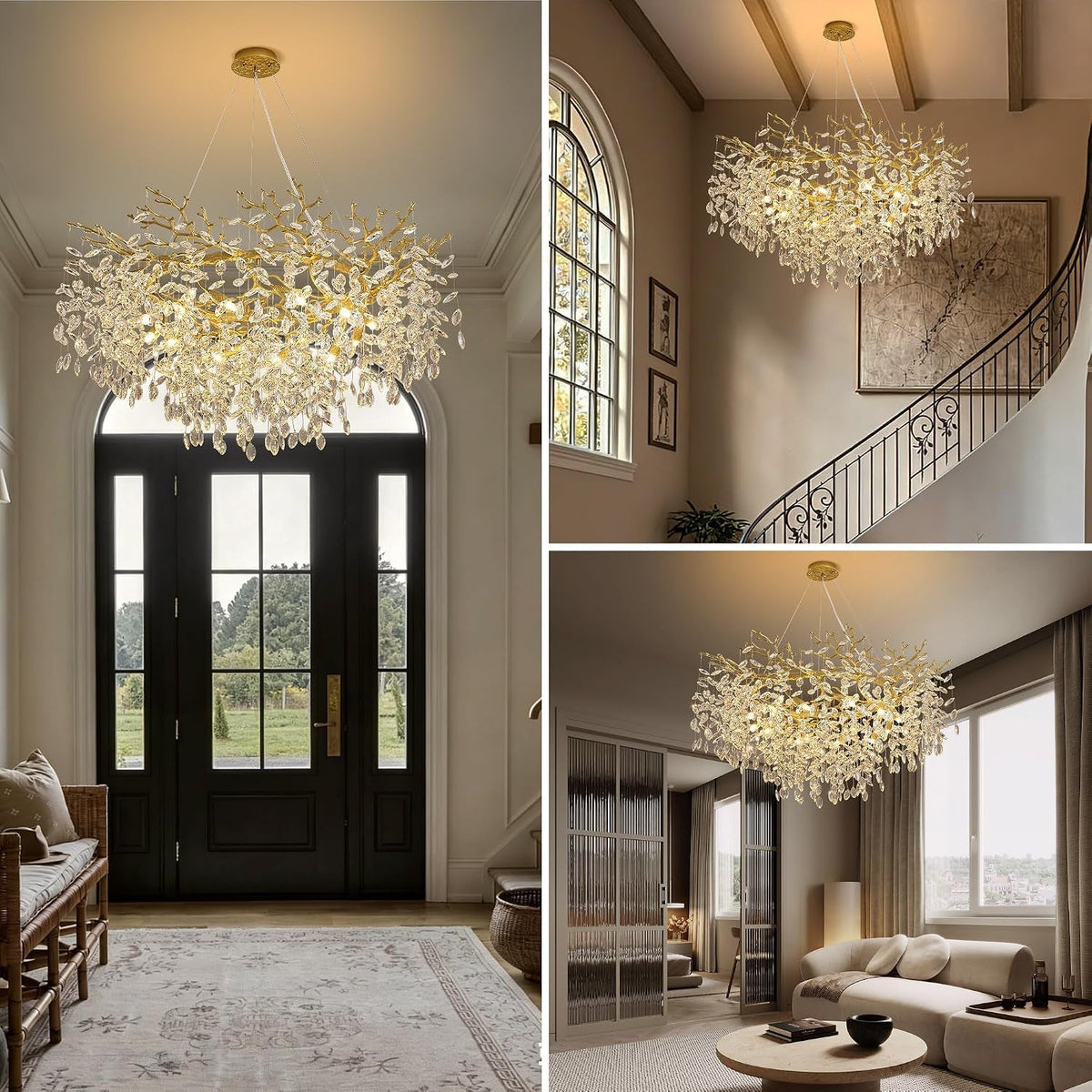Gold Crystal 43 Inch Tree Branch 12 Light Chandelier