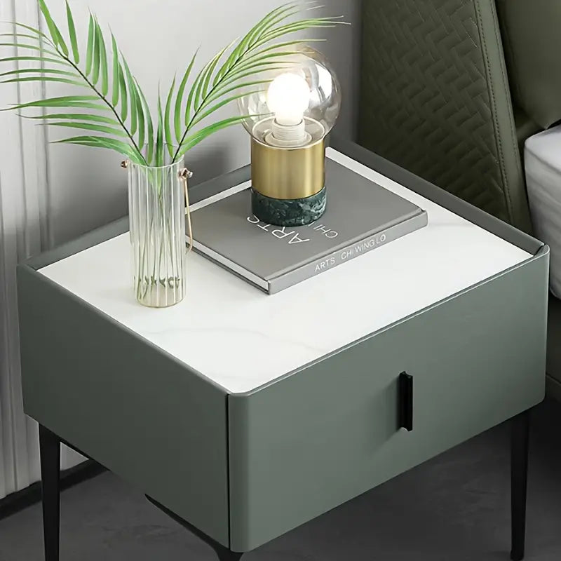 NNETM Black Metal Legs & Handles Bedside Table-2