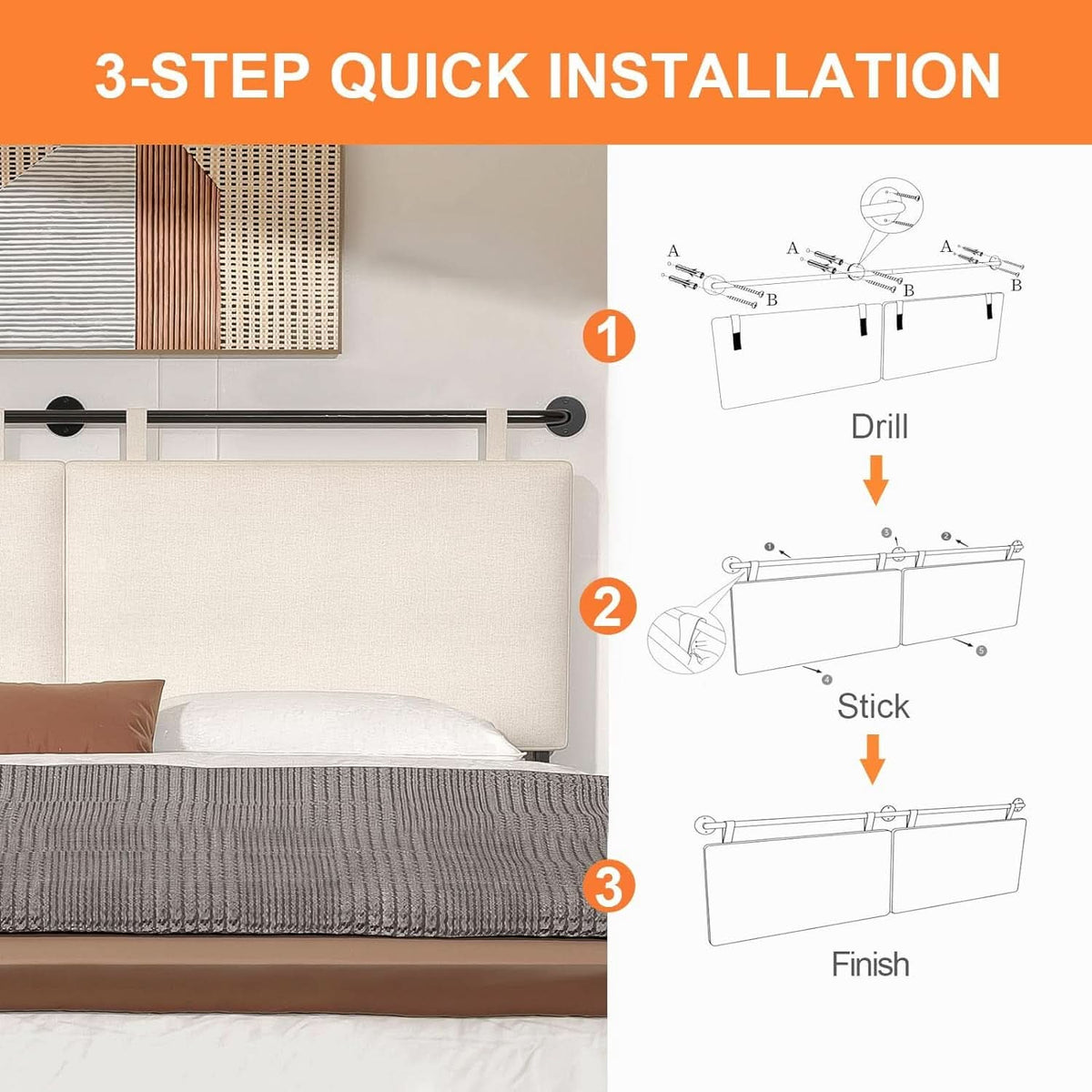 Linen Upholstered King Headboard Wall Mounted Bedroom Decor-1