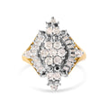 10K Yellow Gold 1 Cttw Round and Baguette cut Diamond Cluster and Rhombus Halo Ring (H-I Color, I1-I2 Clarity)-0