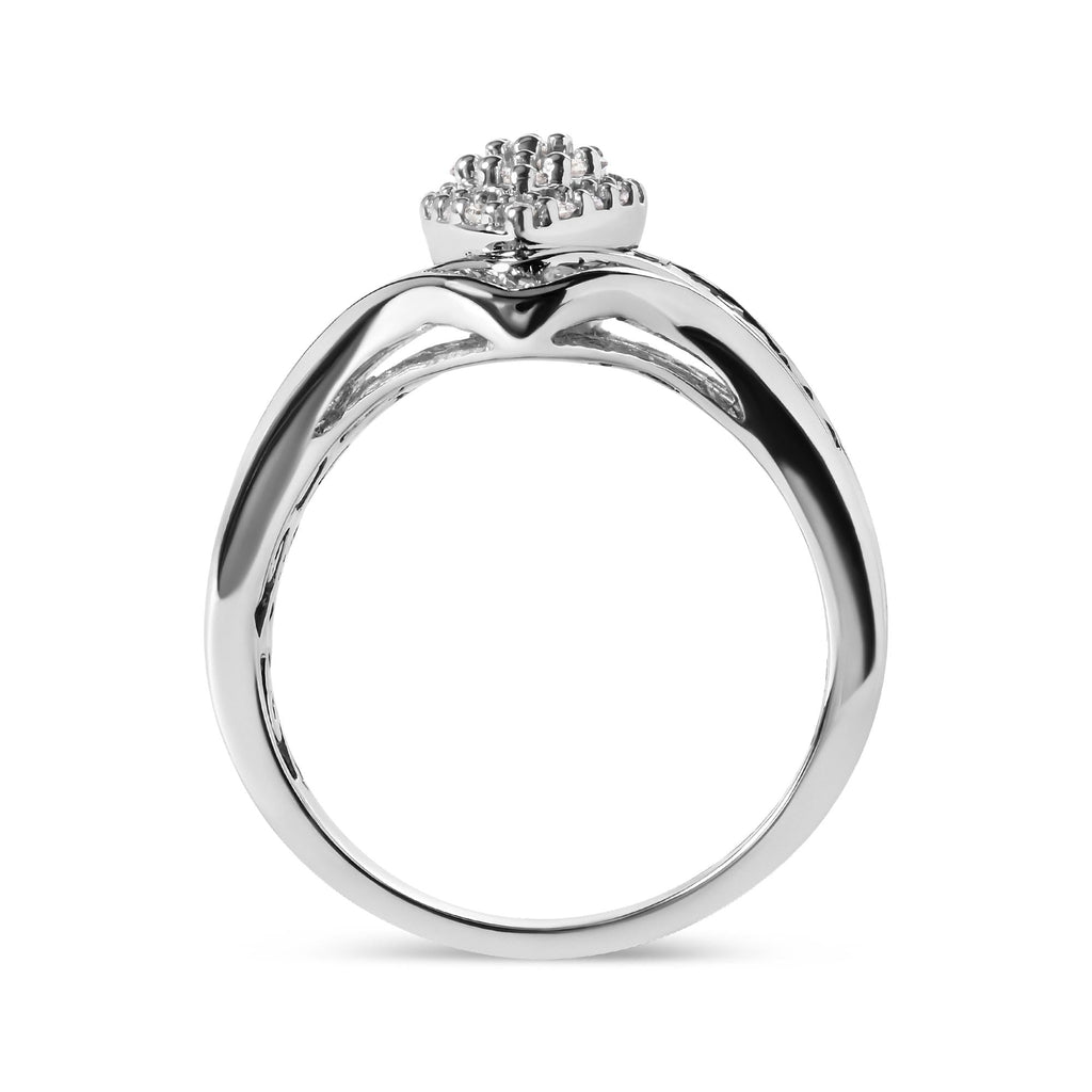 14K White Gold 3/4 Cttw Round and Baguette cut Diamond Cluster Ring (H-I Color, I1-I2 Clarity)-4