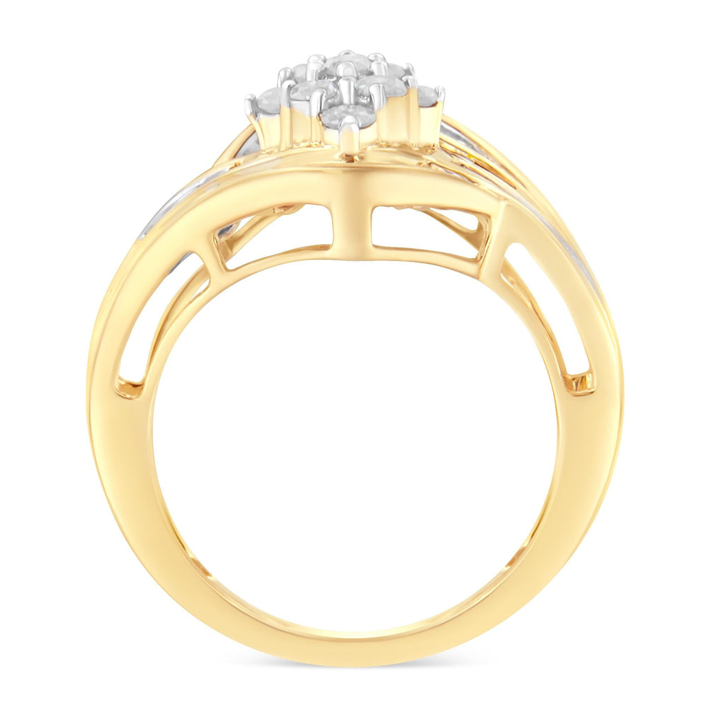 10K Yellow Gold Diamond Bypass Cluster Ring (1 Cttw, I-J Color, I2-I3 Clarity)-1