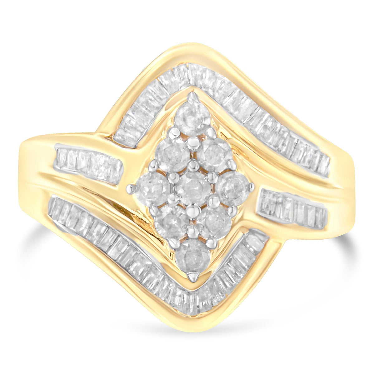 10K Yellow Gold Diamond Bypass Cluster Ring (1 Cttw, I-J Color, I2-I3 Clarity)-3