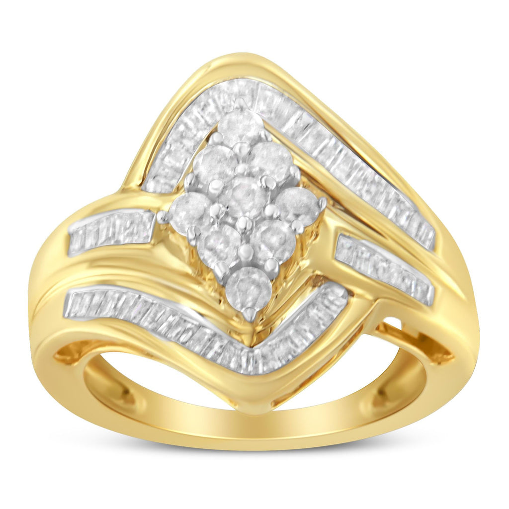 10K Yellow Gold over .925 Sterling Silver Diamond Bypass Cluster Ring (1 Cttw, I-J Color, I2-I3 Clarity)-4
