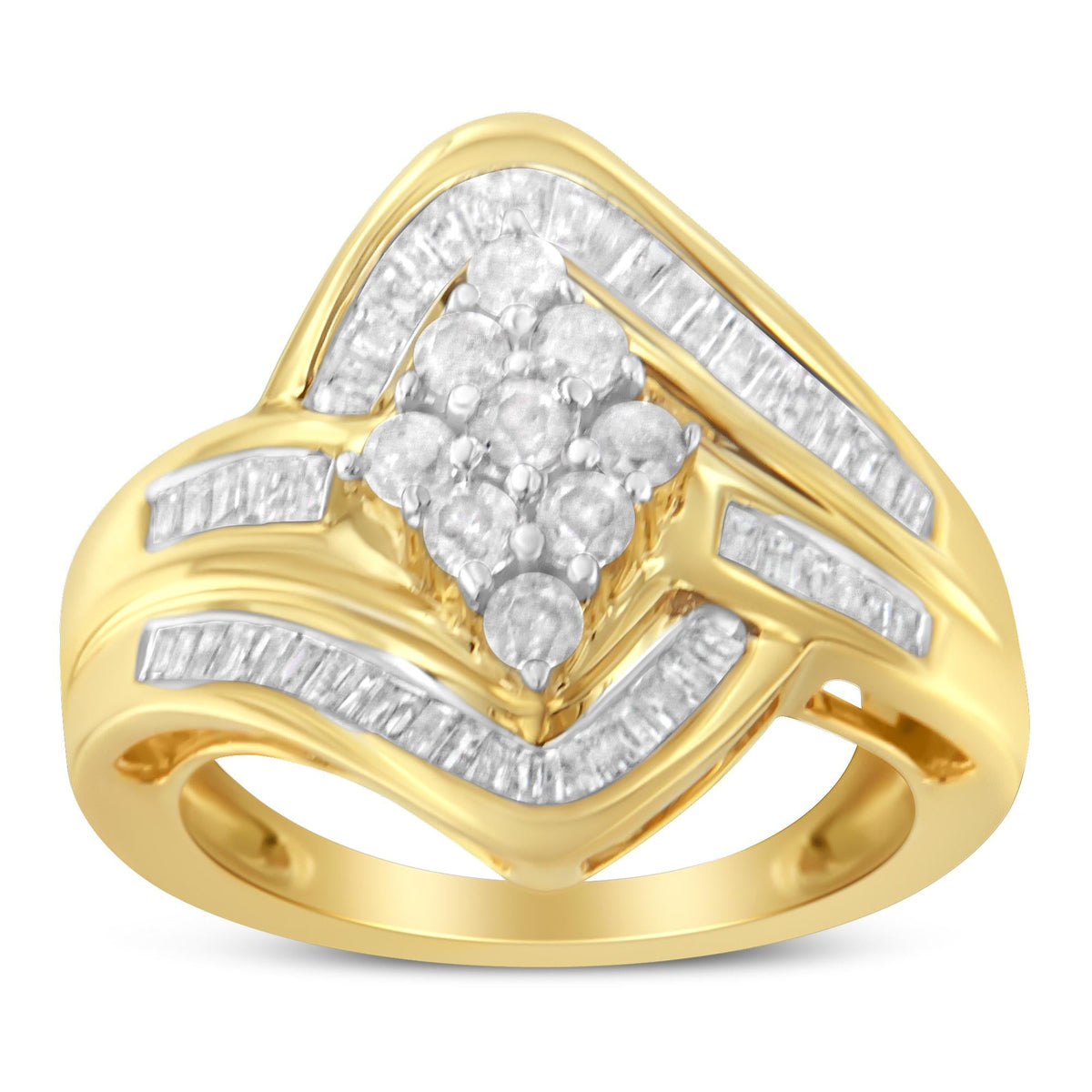 10K Yellow Gold over .925 Sterling Silver Diamond Bypass Cluster Ring (1 Cttw, I-J Color, I2-I3 Clarity)-4