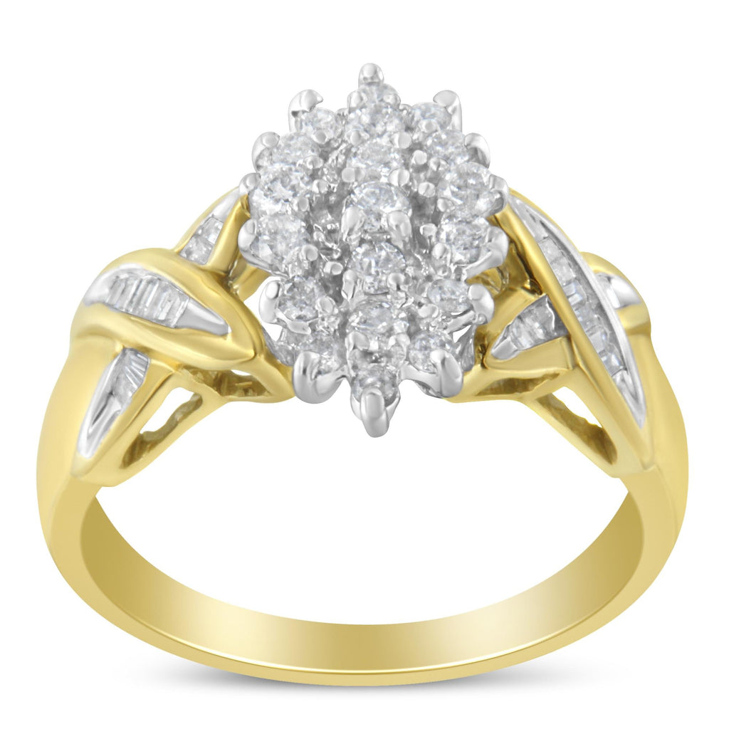 10K Two-Toned Round Baguette Diamond Cluster Ring (1/2 Cttw, I-J Color, I2-I3 Clarity)-3