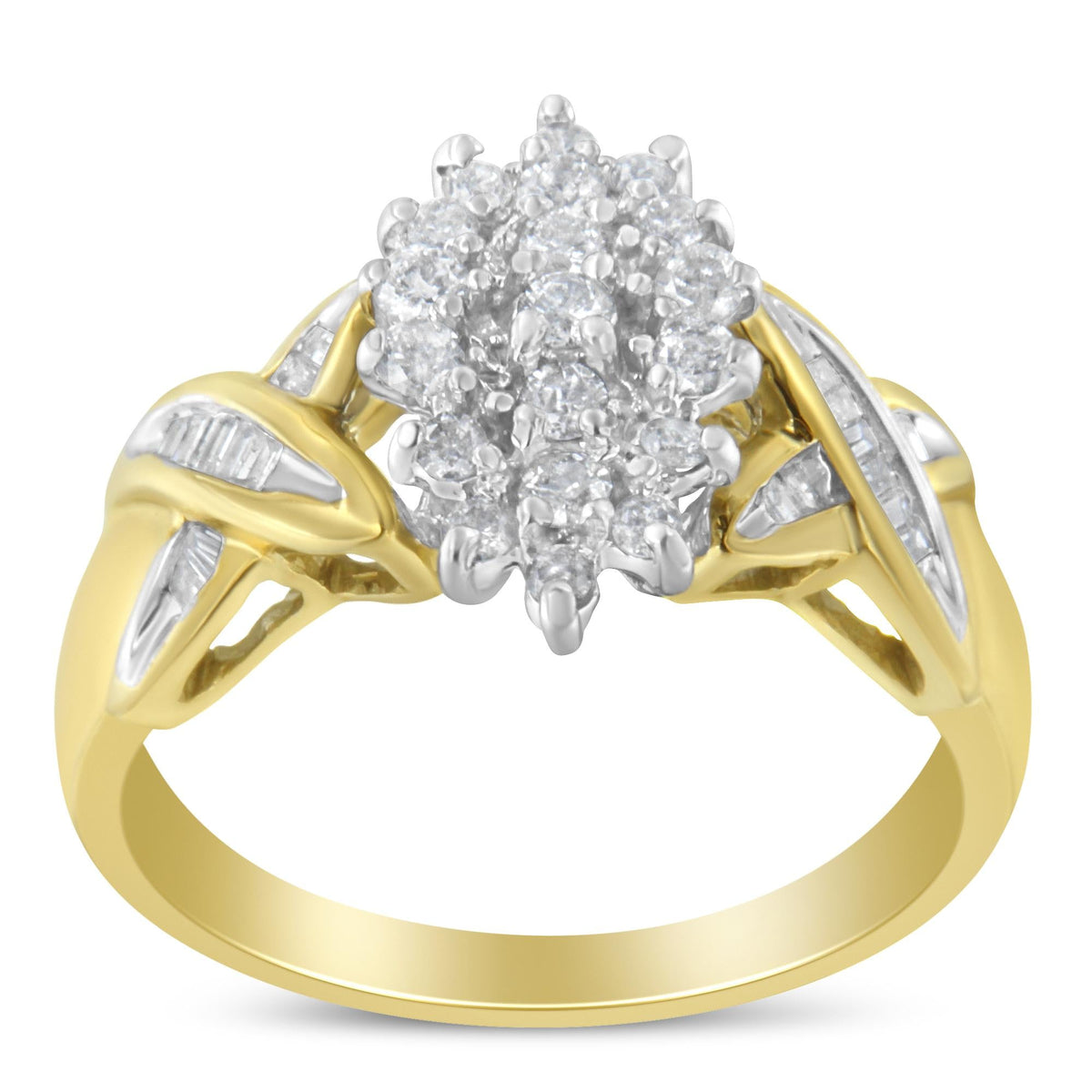10K Two-Toned Round Baguette Diamond Cluster Ring (1/2 Cttw, I-J Color, I2-I3 Clarity)-3