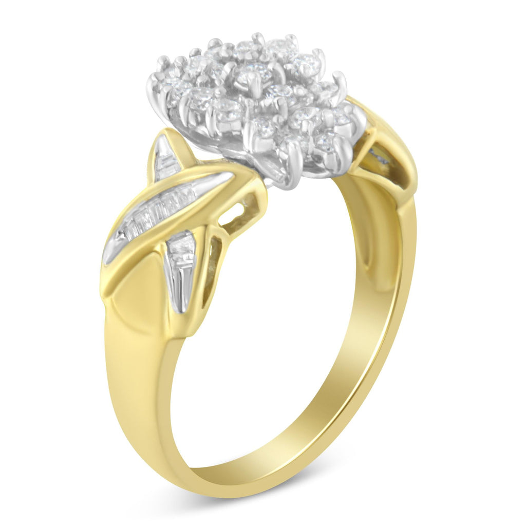 10K Two-Toned Round Baguette Diamond Cluster Ring (1/2 Cttw, I-J Color, I2-I3 Clarity)-4