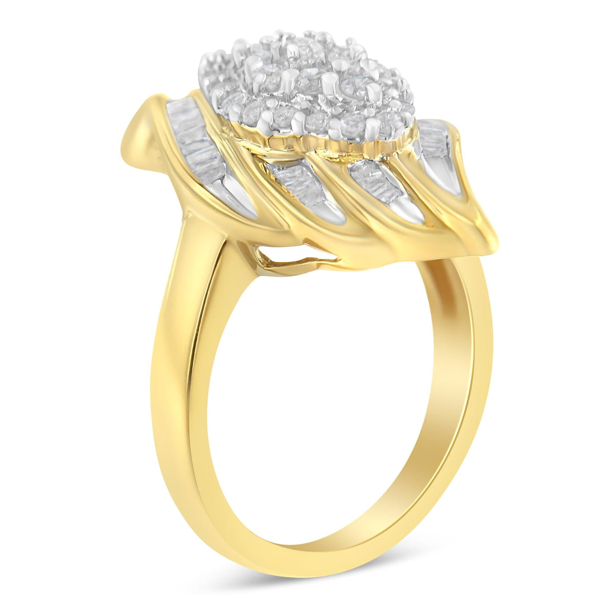 10K Yellow Gold Diamond Cocktail Ring (3/4 Cttw, I-J Color, I2-I3 Clarity)-3