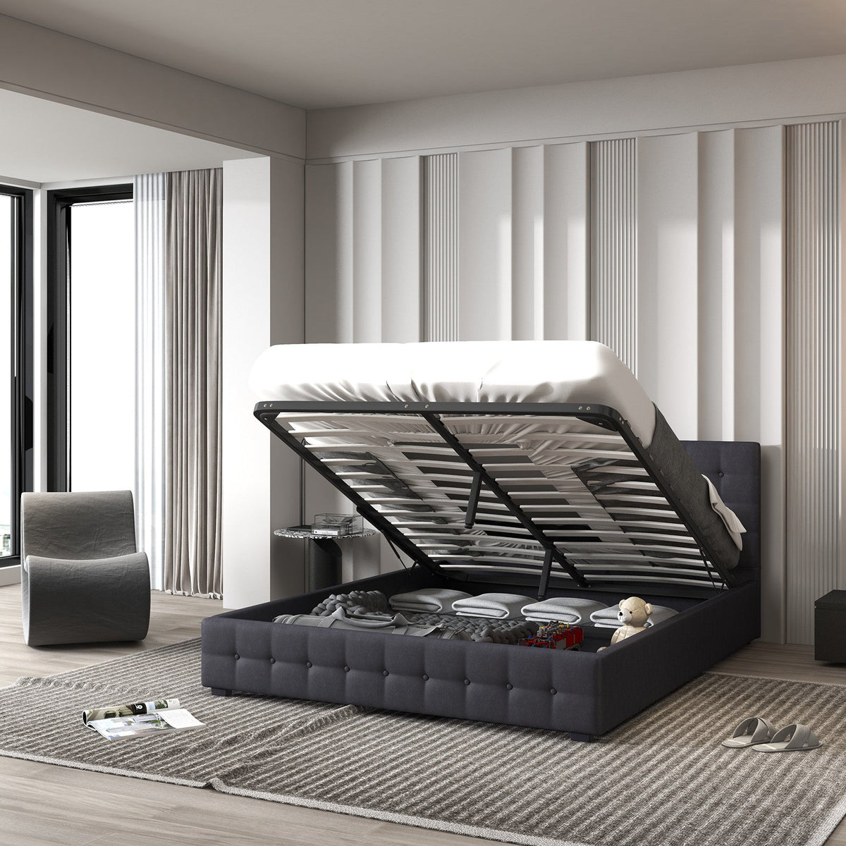 NNEIDS Milano Decor Eden Gas Lift Bed - Dark Grey - Single-1