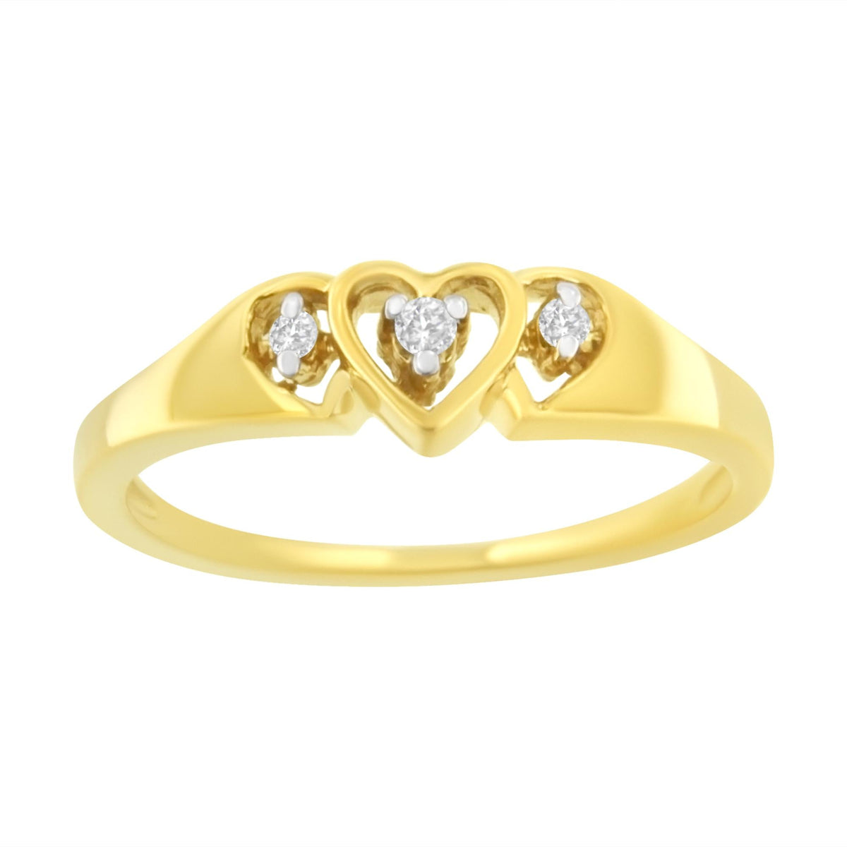 10KT Yellow Gold 1/20 cttw Diamond Triple Heart Diamond Ring (K-L, I1-I2)-1