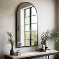 Black Arched Wall Mirror 42x24 Inches With Iron Frame-2