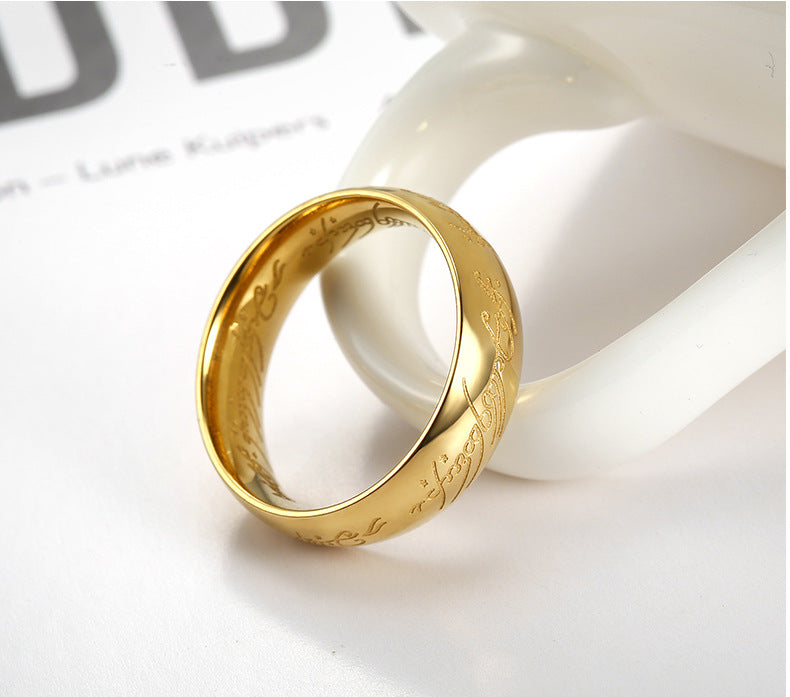 Amazon ebay Hot Jewelry Europe and America Retro Domineering Supreme Lord of the Rings Titanium Steel Men's Golden Lord of the Rings