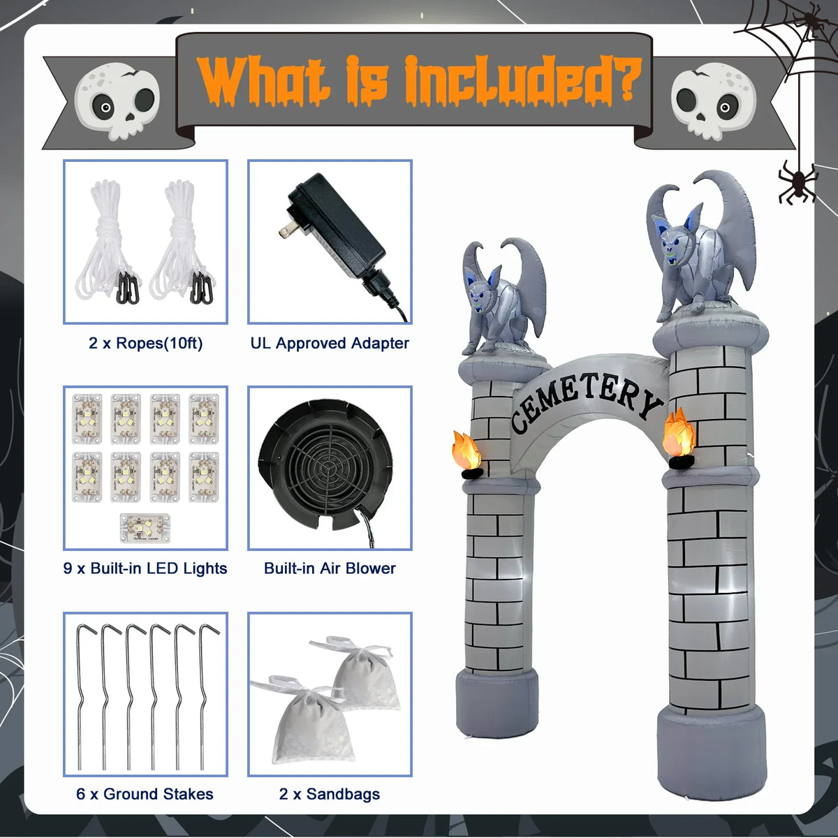 NNEOBA 10FT Halloween Castle Inflatable Archway with LED Lights-3