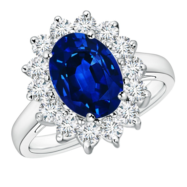 Princess Diana Inspired 3.00CTW AGI Certified G/VS Lab-Grown Sapphire and Diamond Halo Ring in 14K White Gold-0