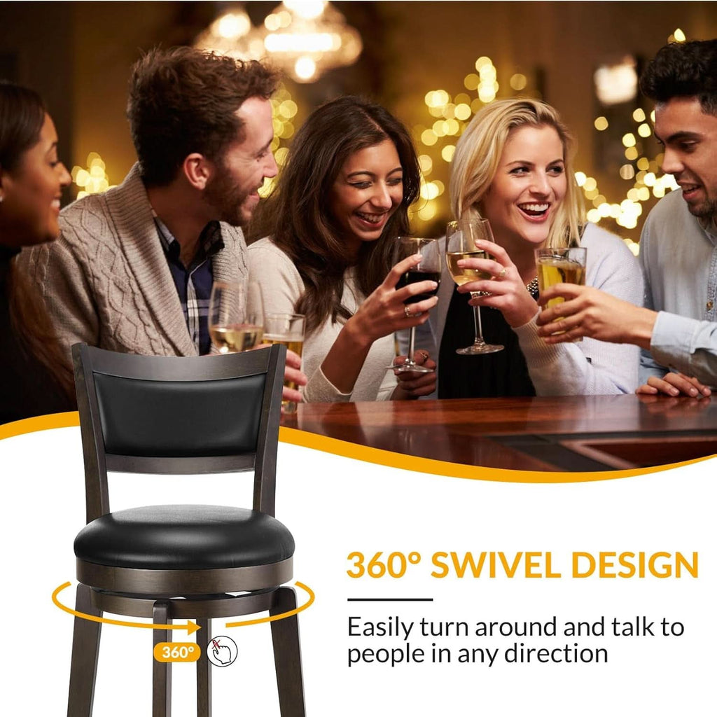 Swivel Bar Stools Set of 2 Black Faux Leather 34 Inch-3