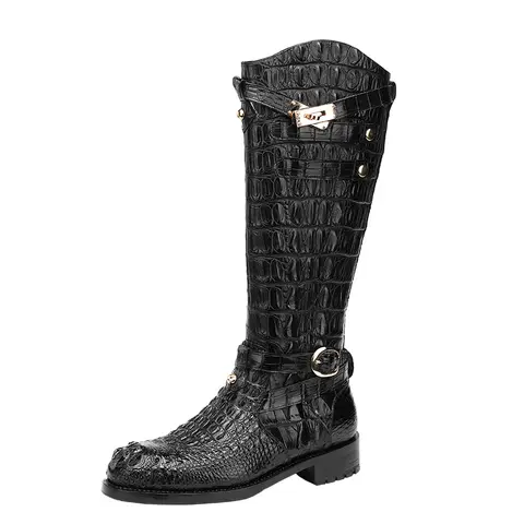 Crocodile Knee High Boots Women-2