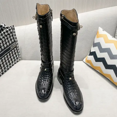 Crocodile Knee High Boots Women-1