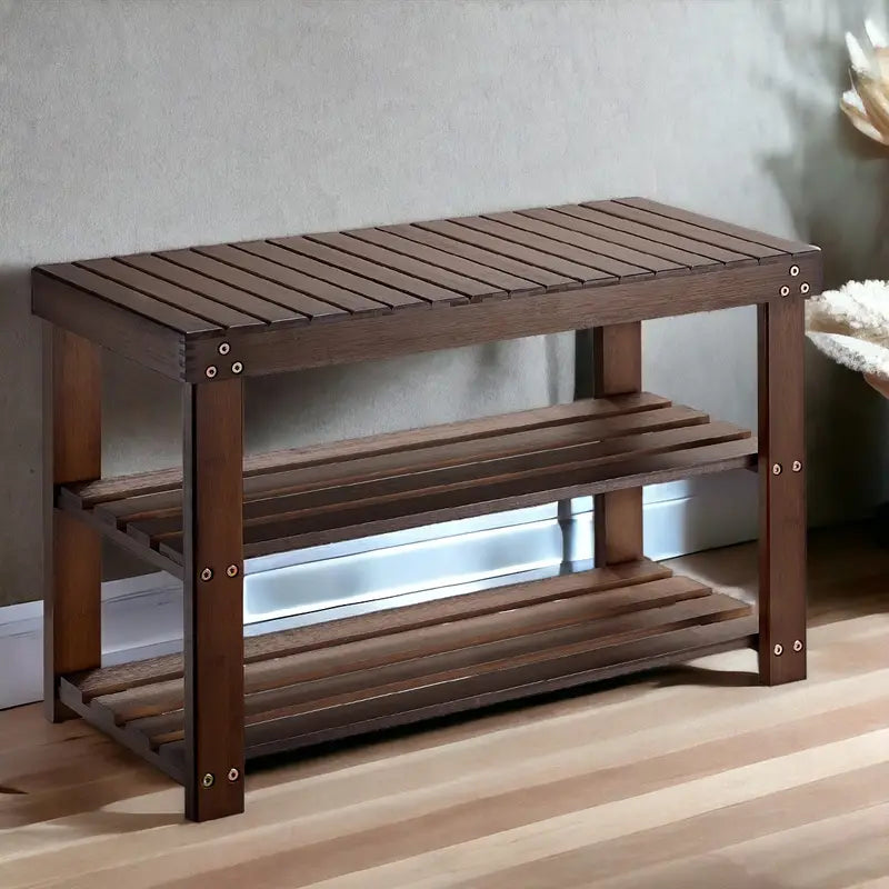 NNETM Vintage 3-Tier Bamboo Shoe Rack - Dark Brown-1