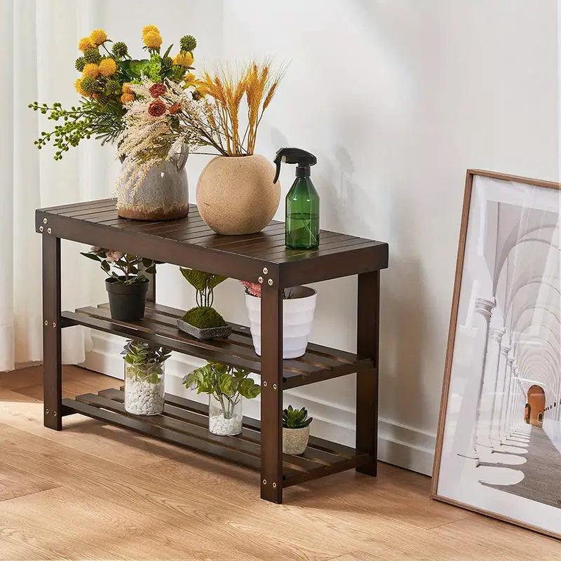NNETM Vintage 3-Tier Bamboo Shoe Rack - Dark Brown-4