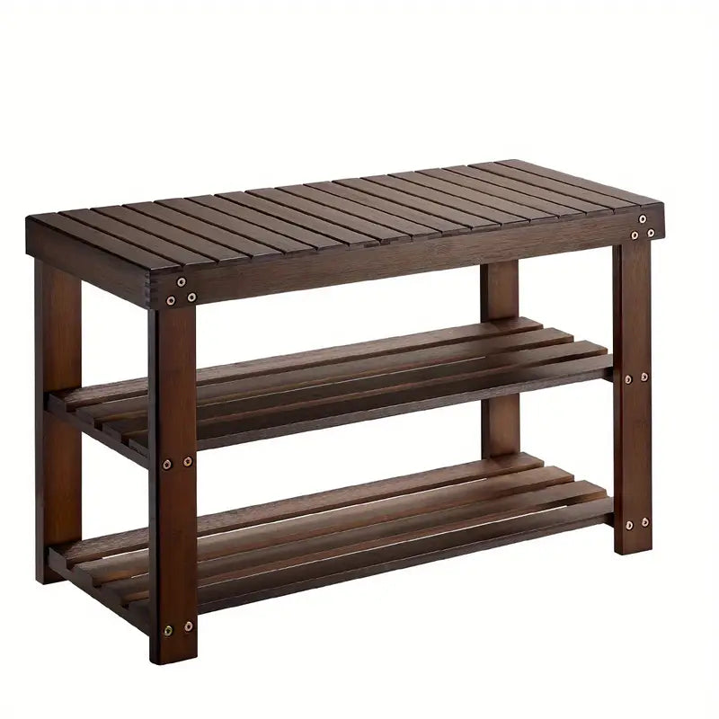 NNETM Vintage 3-Tier Bamboo Shoe Rack - Dark Brown-0