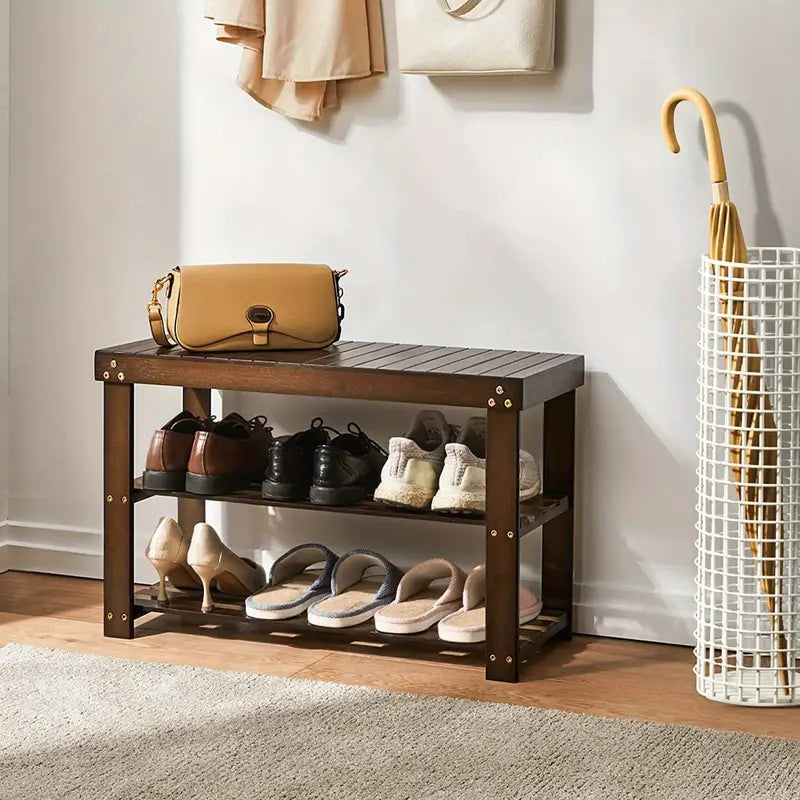 NNETM Vintage 3-Tier Bamboo Shoe Rack - Dark Brown-3