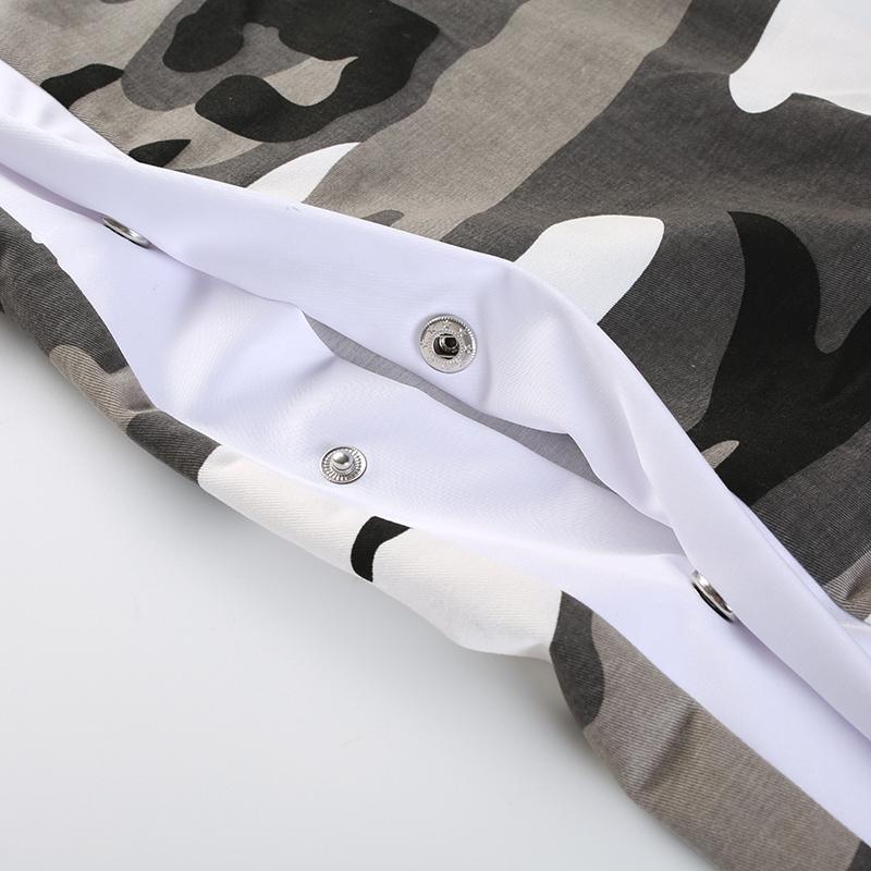 Camo Print High-Waisted Side Button Cuffed Pants