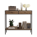 NNETM Brown Rectangular Living Room Entryway Table with Shelf and Two Drawers-0