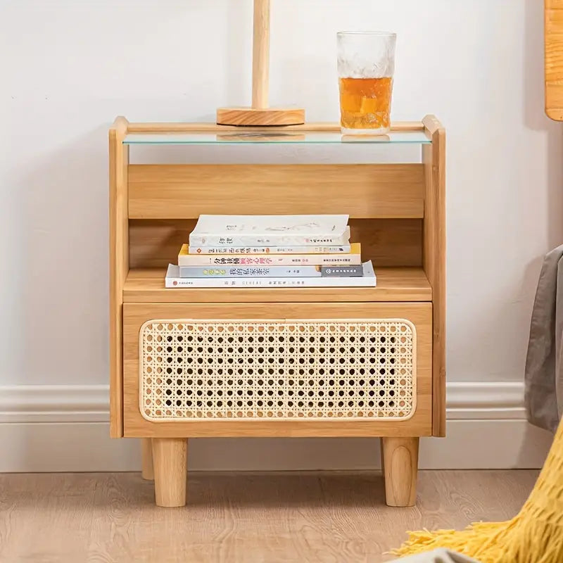 NNETM Modern Minimalist Bedside Table w/ Storage - Bamboo-3