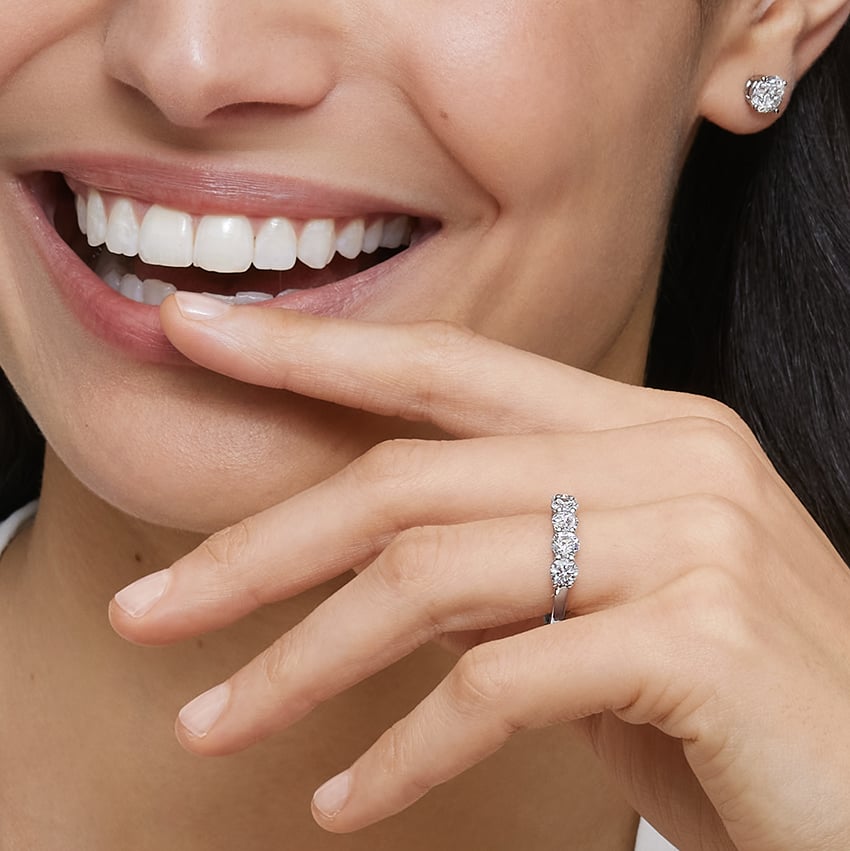 AGI Certified 1.00 CTW Round Lab Grown Diamond Five Stone Eternity Band Ring in 14K Gold Over .925 Sterling-2