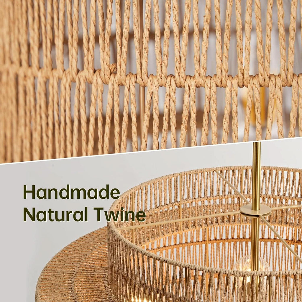 24 Inch Bohemian Handwoven Rattan Chandelier 6 Light