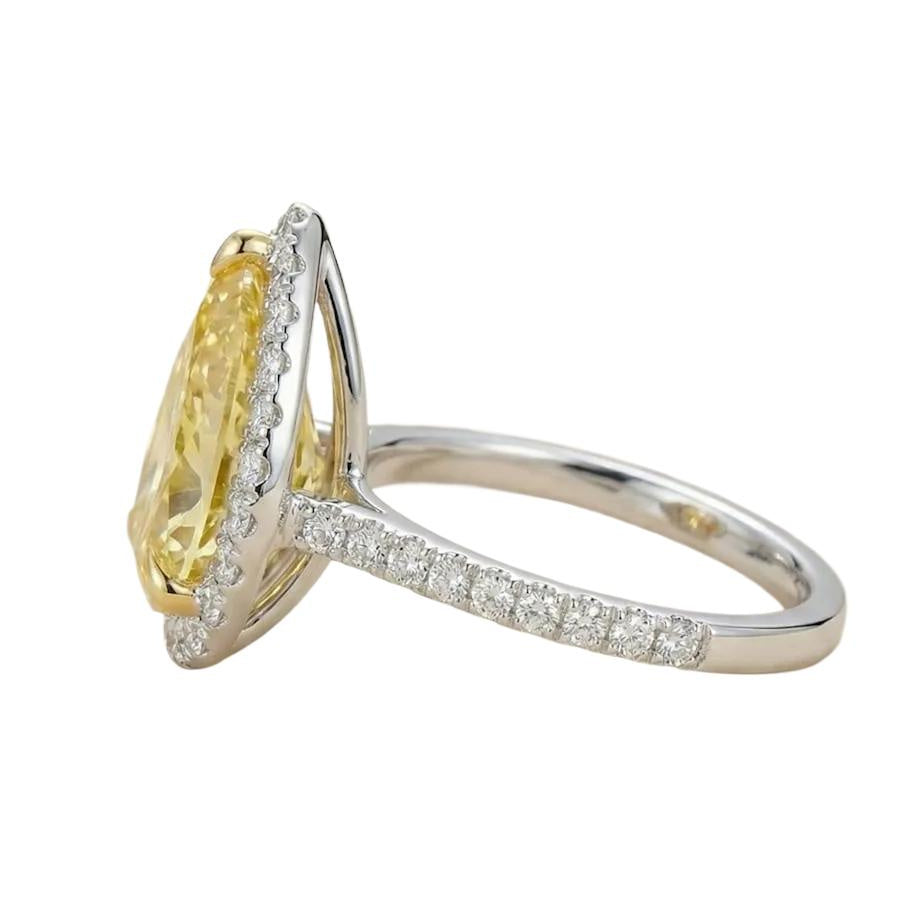 AGI Certified 2.50 CTW Fancy Yellow Pear Cut Lab Grown Diamond Halo Engagement Ring in 14K White Gold-1