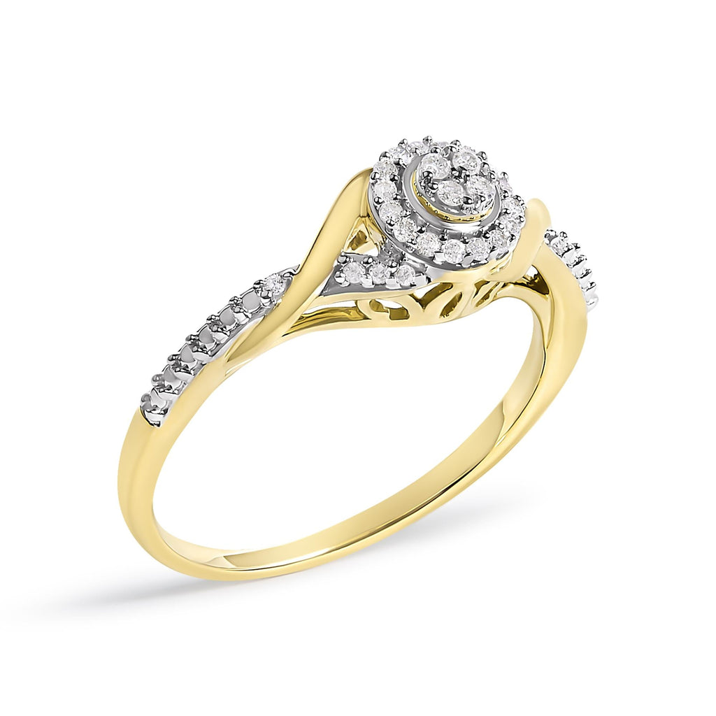 10K Yellow Gold 1/10 Cttw Diamond Swirl and Halo Promise Ring