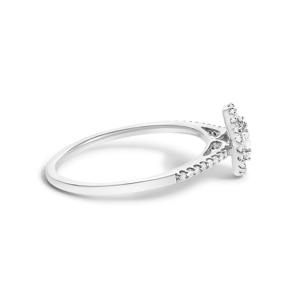 14K White Gold 1/5 Cttw Diamond Oval Shape With Halo Engagement Ring