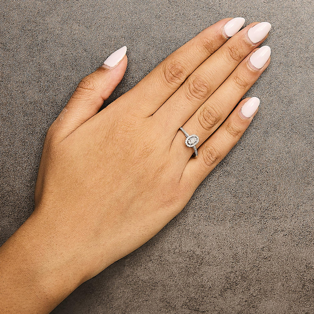 14K White Gold 1/5 Cttw Diamond Oval Shape With Halo Engagement Ring