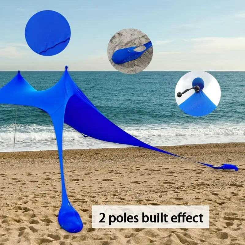 NNETM Extra Large Beach Tent Sun Shelter with UPF50+ Protection, Stability Poles, and Ground Pegs - Blue (Includes 4 Poles)-3