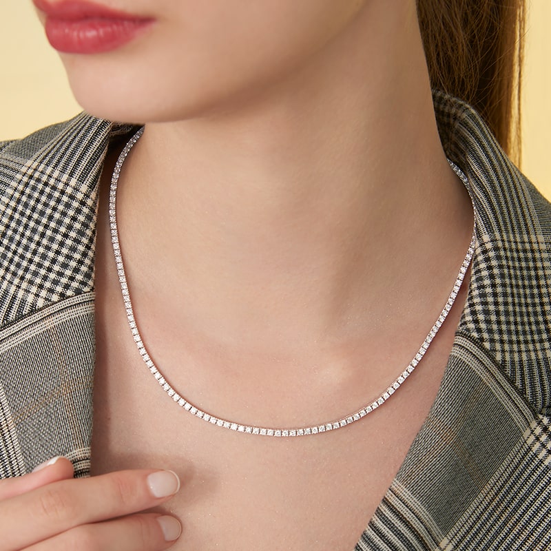 8.00 CTW AGI Certified Lab Grown Diamond Tennis Necklace in 14K White or Yellow Gold (F/VS)-4