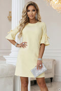 Numoco 217-12 NEVA Feminine Trapeze Dress with Sleeve Ties - Pastel Yellow