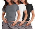 ANRABESS Women’s 3 Pack Short Sleeve Tight Shirts Going Out Crop Tops Basic Fitted Tees Y2k Summer Clothes for Teen Girls Black White Deep Grey Small
